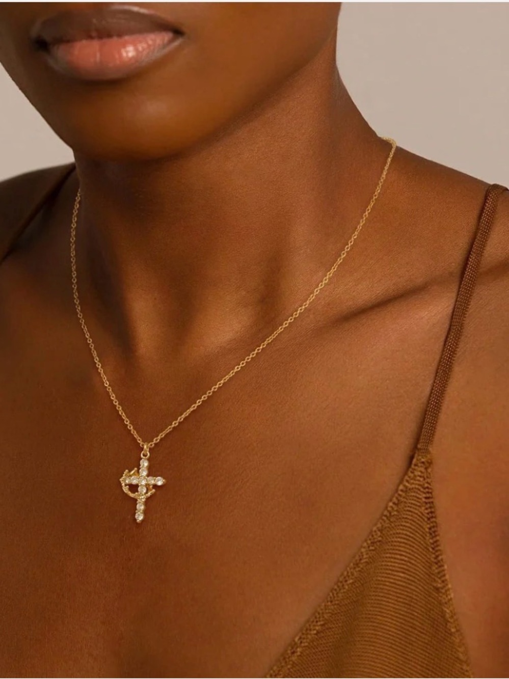 Delicate Gold Cross Pendant Necklace - Women Jewelry